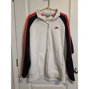 Vintage Y2K Nike white track jacket featuring navy and red striped sleeve sz XL